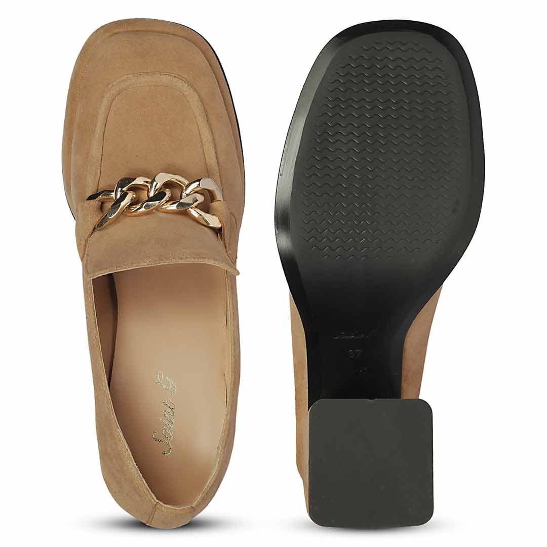 Saint Benoîte Chain Link Taupe Suede Leather Moccasins