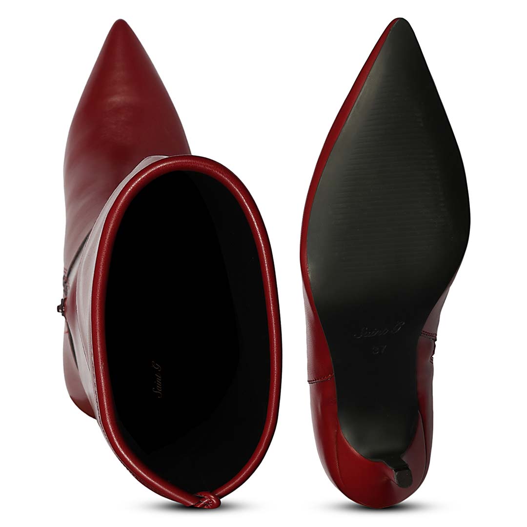 Saint Elodie Maroon Stretch Napa Thigh High Boots