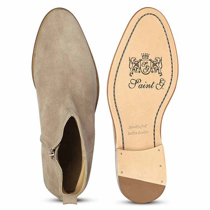 Saint Alfie Taupe Suede Leather Handcrafted Chelsea Boots