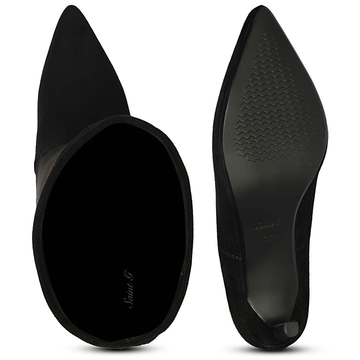 Saint Jemima Black Stretch Suede Kitten Heel Knee High Boots