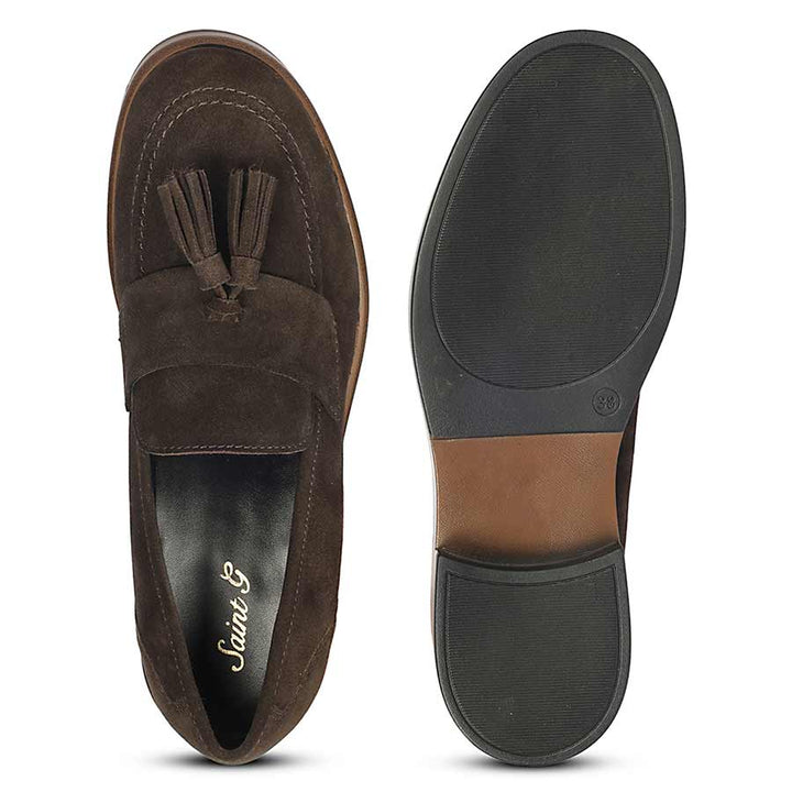 Saint Simone Brown Leather Tassel Moccasins
