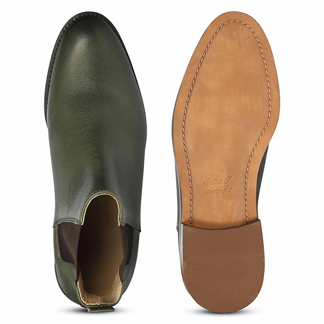 Saint Andrés Green Leather Chelsea Boots