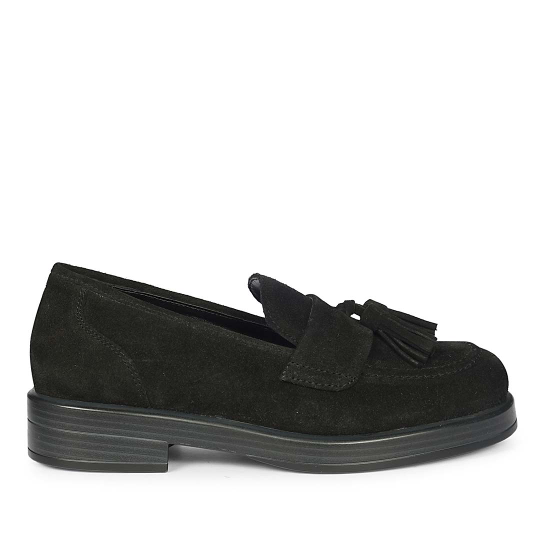 Saint Simone Black Leather Tassel Moccasins