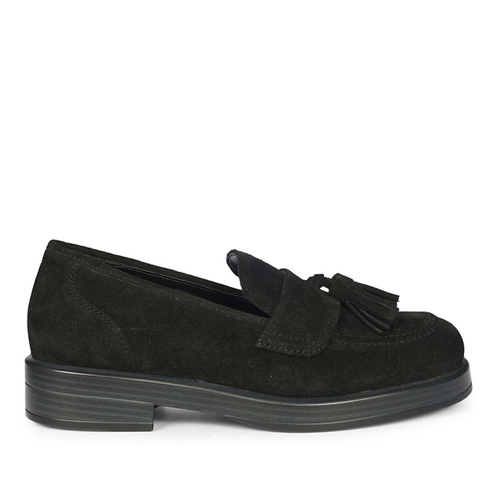 Saint Simone Black Leather Tassel Moccasins