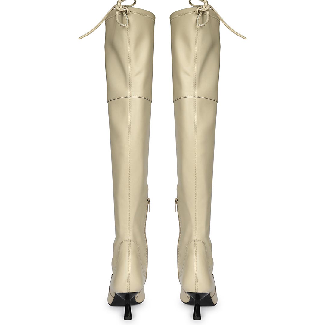 Saint Laurine Beige Stretch  Above The Knee Boots