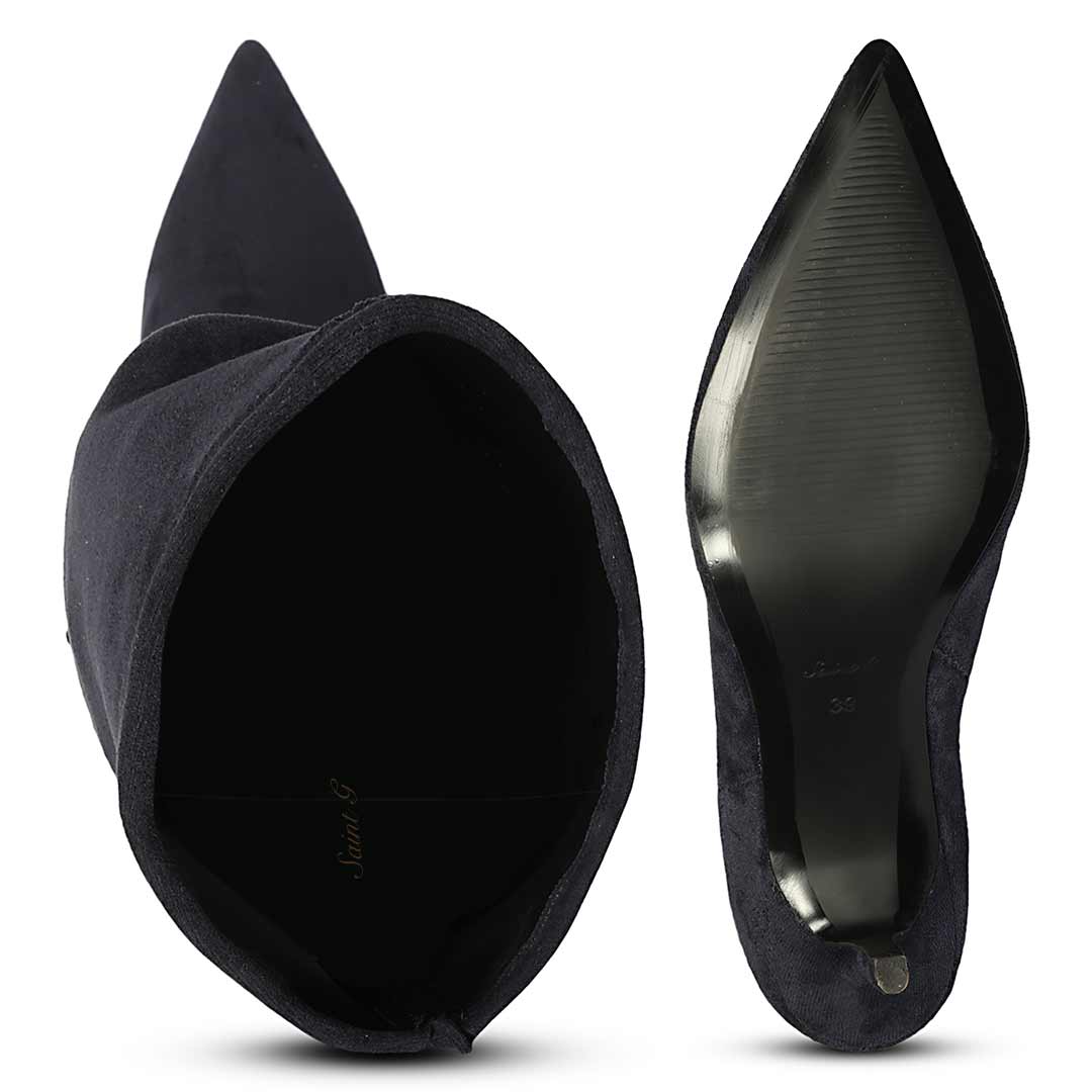 Saint Elodie Navy Stretch Suede Thigh High Boots