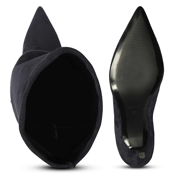 Saint Elodie Navy Stretch Suede Thigh High Boots