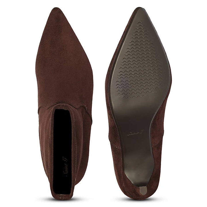 Saint Jemima Brown Stretch Suede Kitten Heel Ankle Boots