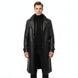 Saint Valente Full-Length Black Leather Trench Coat For Men