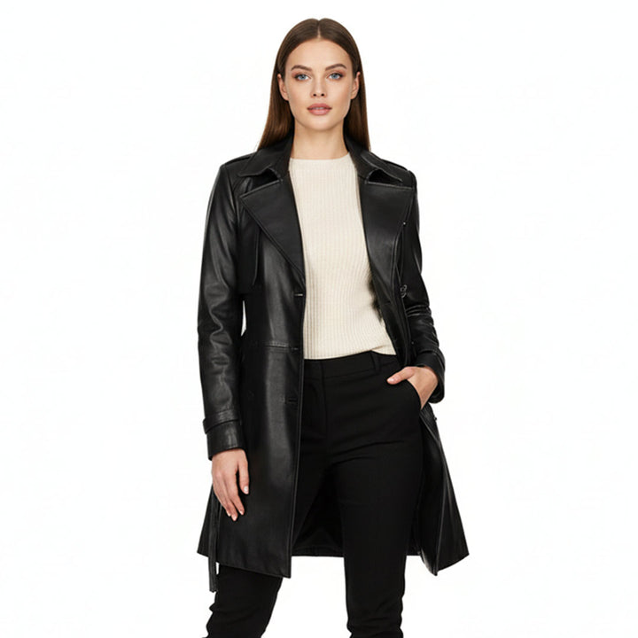 Saint Davina Black Leather Trench Coat