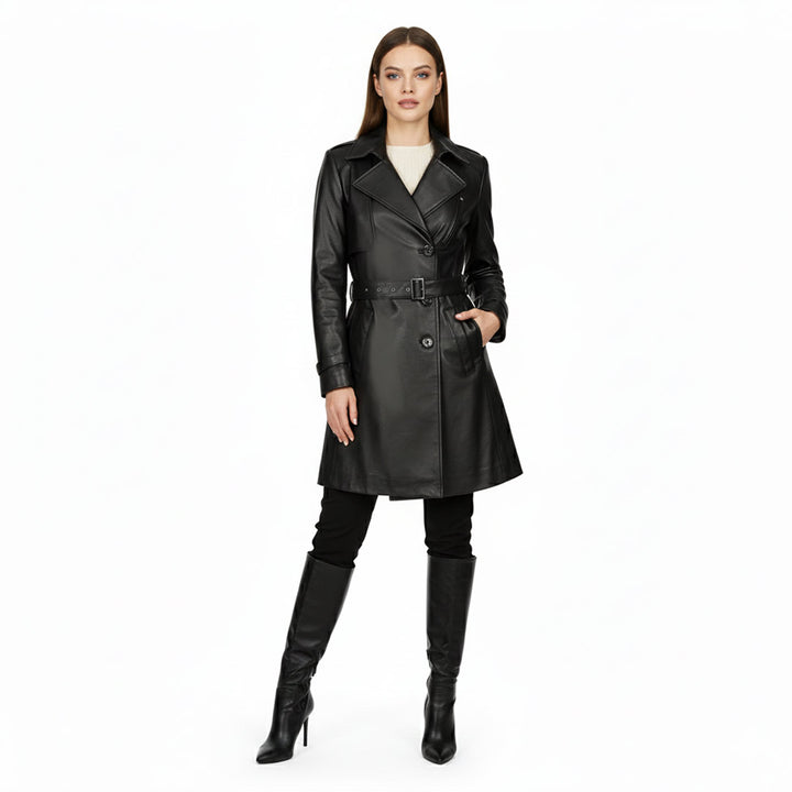 Saint Davina Black Leather Trench Coat