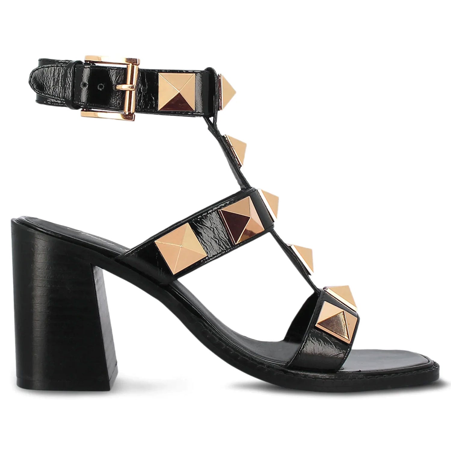 Studded Ankle Strap High Heel Sandals - Black Suede