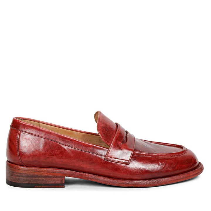 Saint Micola Red Leather Washed Moccasins