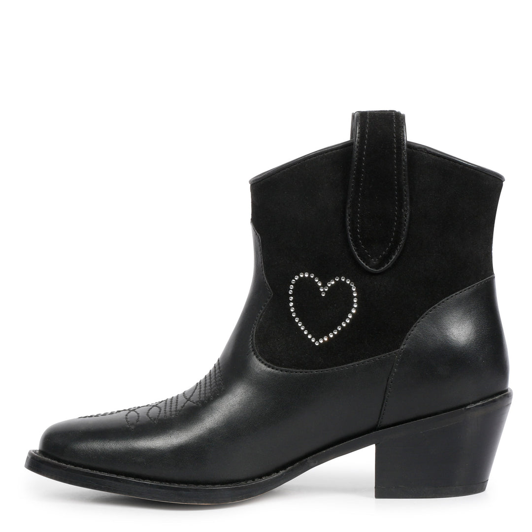Saint Serenity Silver Star Black Leather Ankle Boots