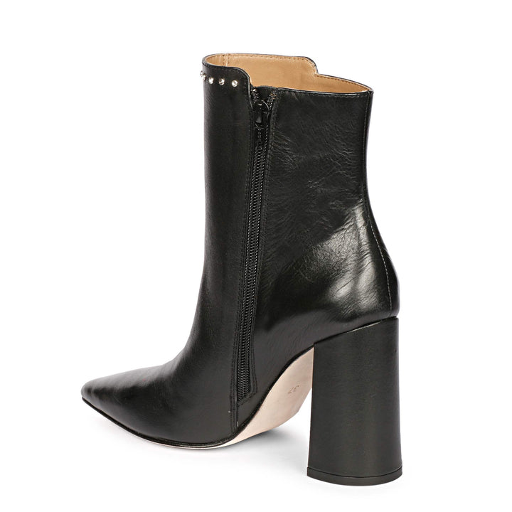 Block Heel Boots, Black Leather, Saint Fia