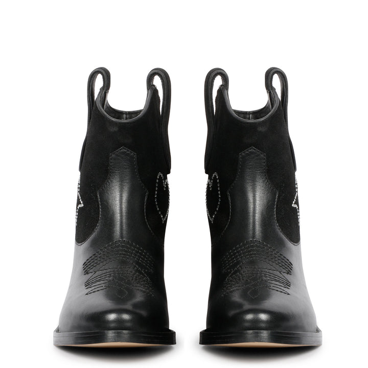 Saint Serenity Silver Star Black Leather Ankle Boots