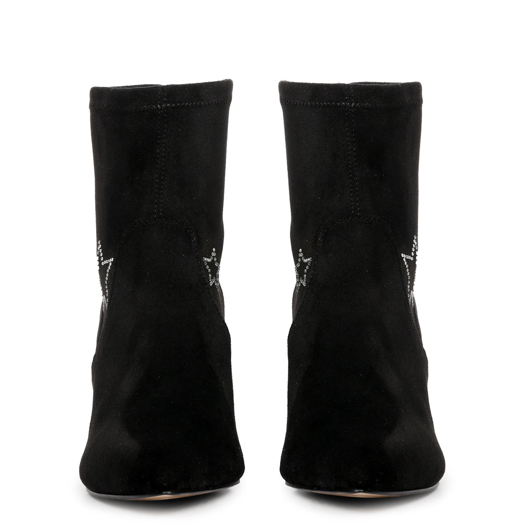 Saint Penelope Star Embellished Black Stretch Suede Ankle Boots