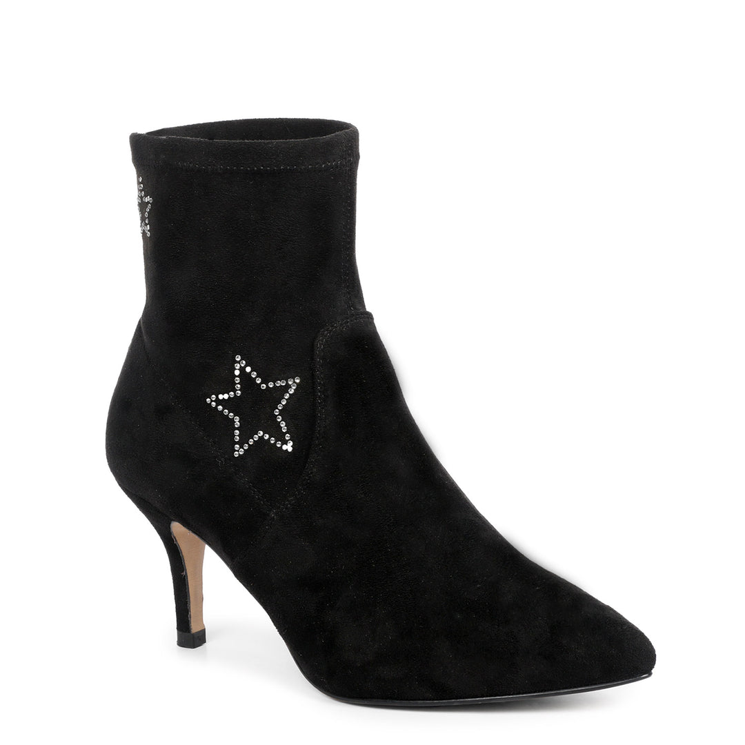 Saint Penelope Star Embellished Black Stretch Suede Ankle Boots