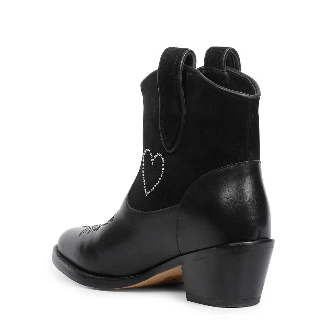 Saint Serenity Silver Star Embellished Black Leather Ankle Boots