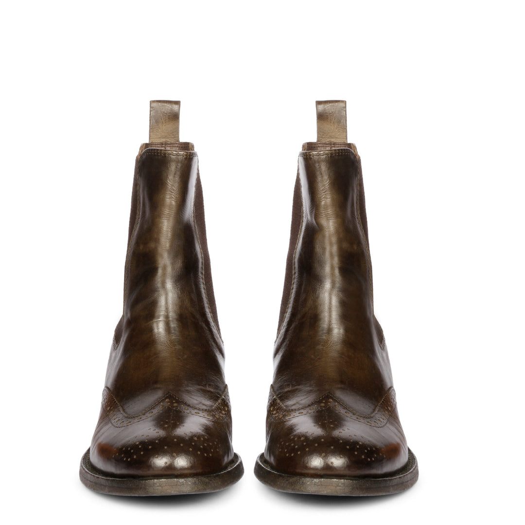 Saint Santina Khaki Leather Washed Ankle Boot