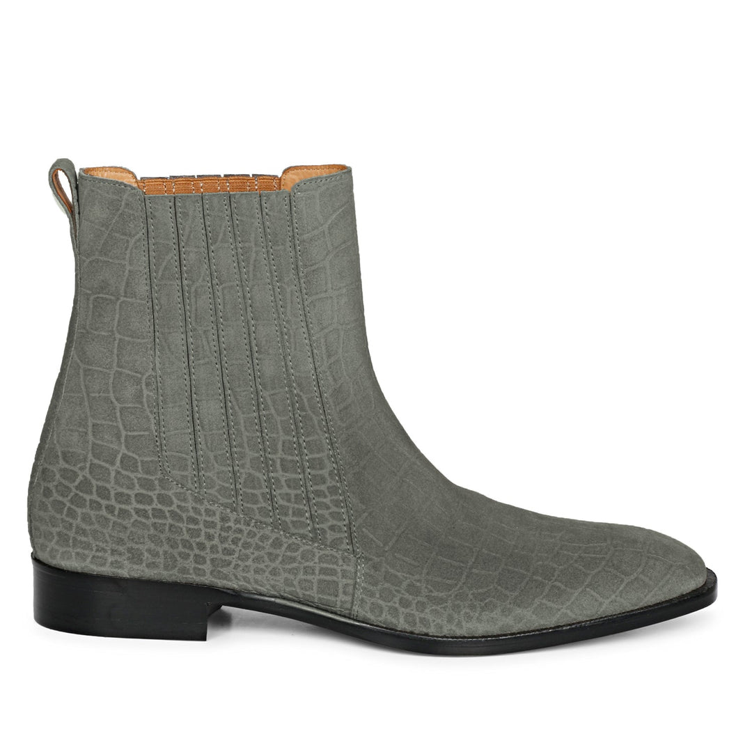 Grey Croco Print Suede Leather Chelsea boot for men
