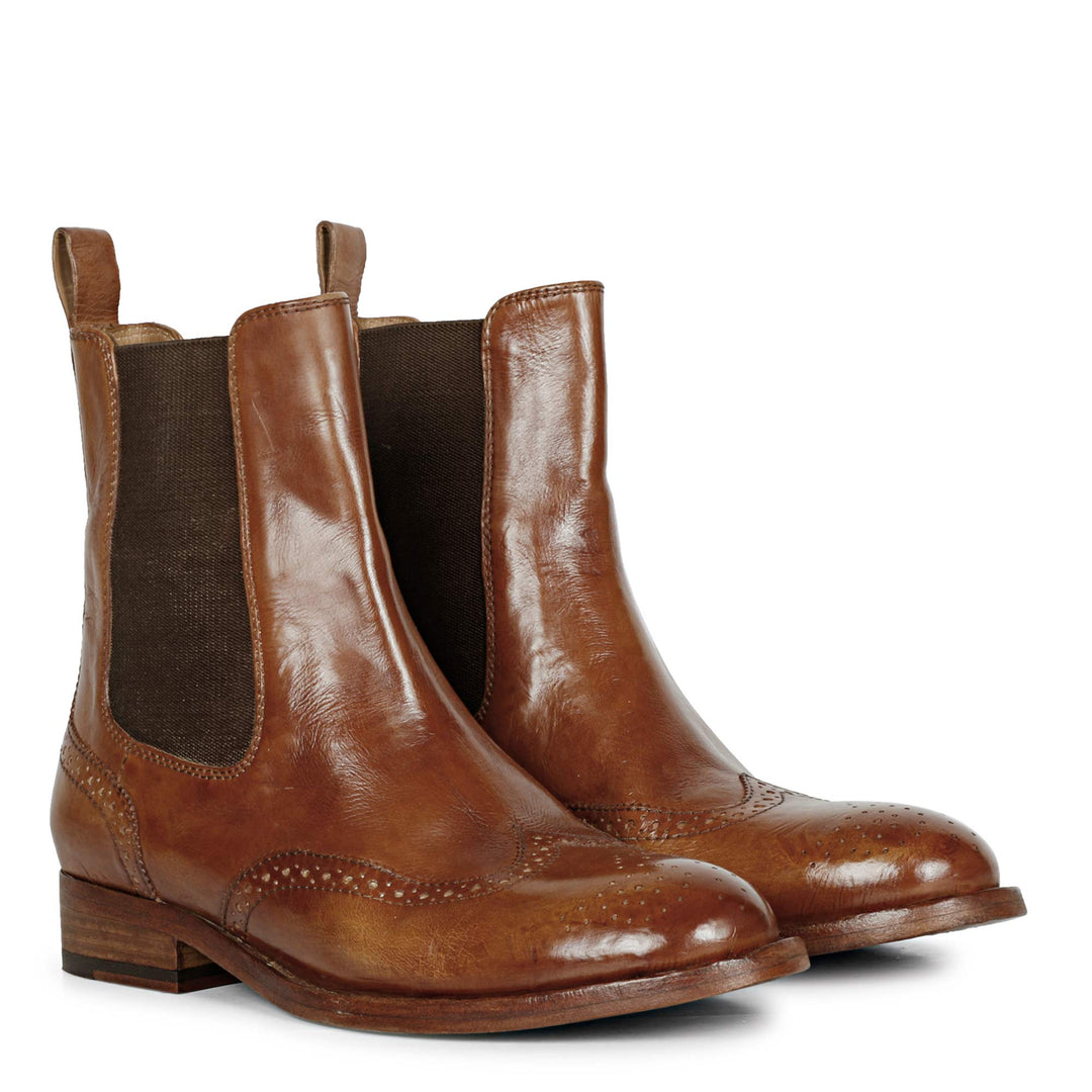 Saint Santina Cognac Leather Washed Ankle Boot