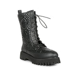 Julia Flower Cushion Quilted Black Leather Lace-Up Boots
