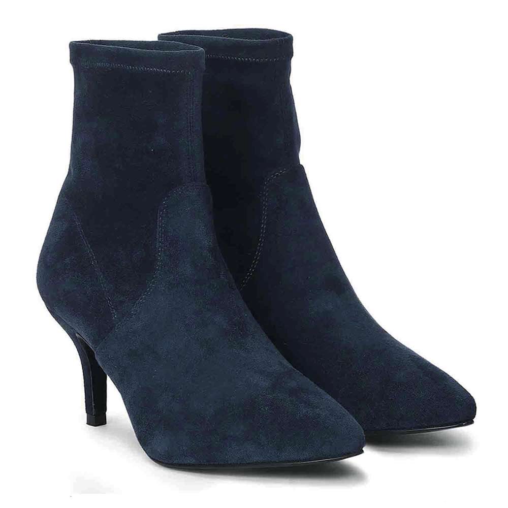 Saint Jemima Blue Stretch Suede Kitten Heel Ankle Boots