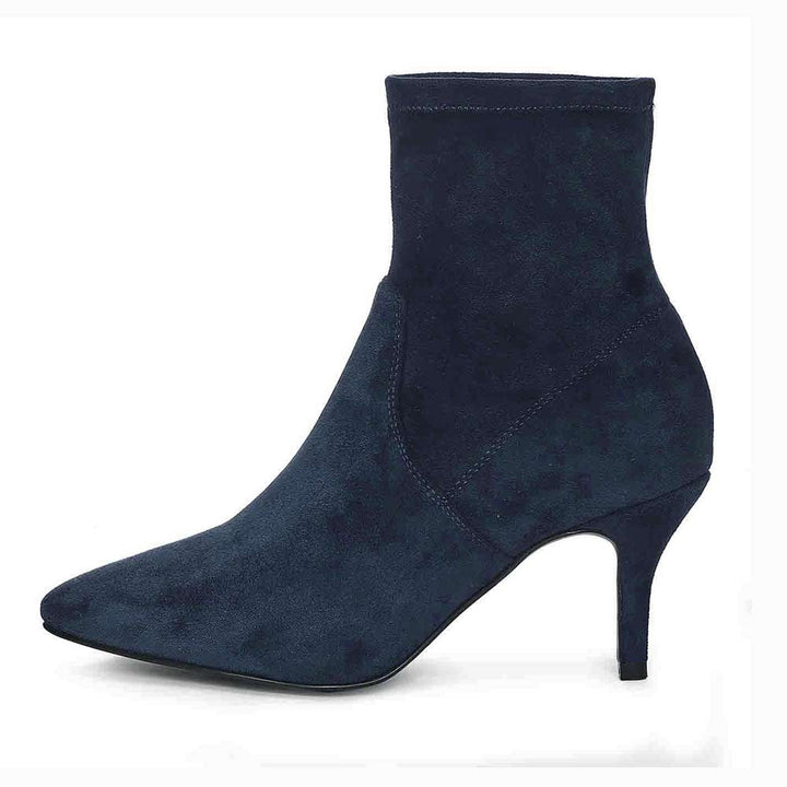 Saint Jemima Blue Stretch Suede Kitten Heel Ankle Boots