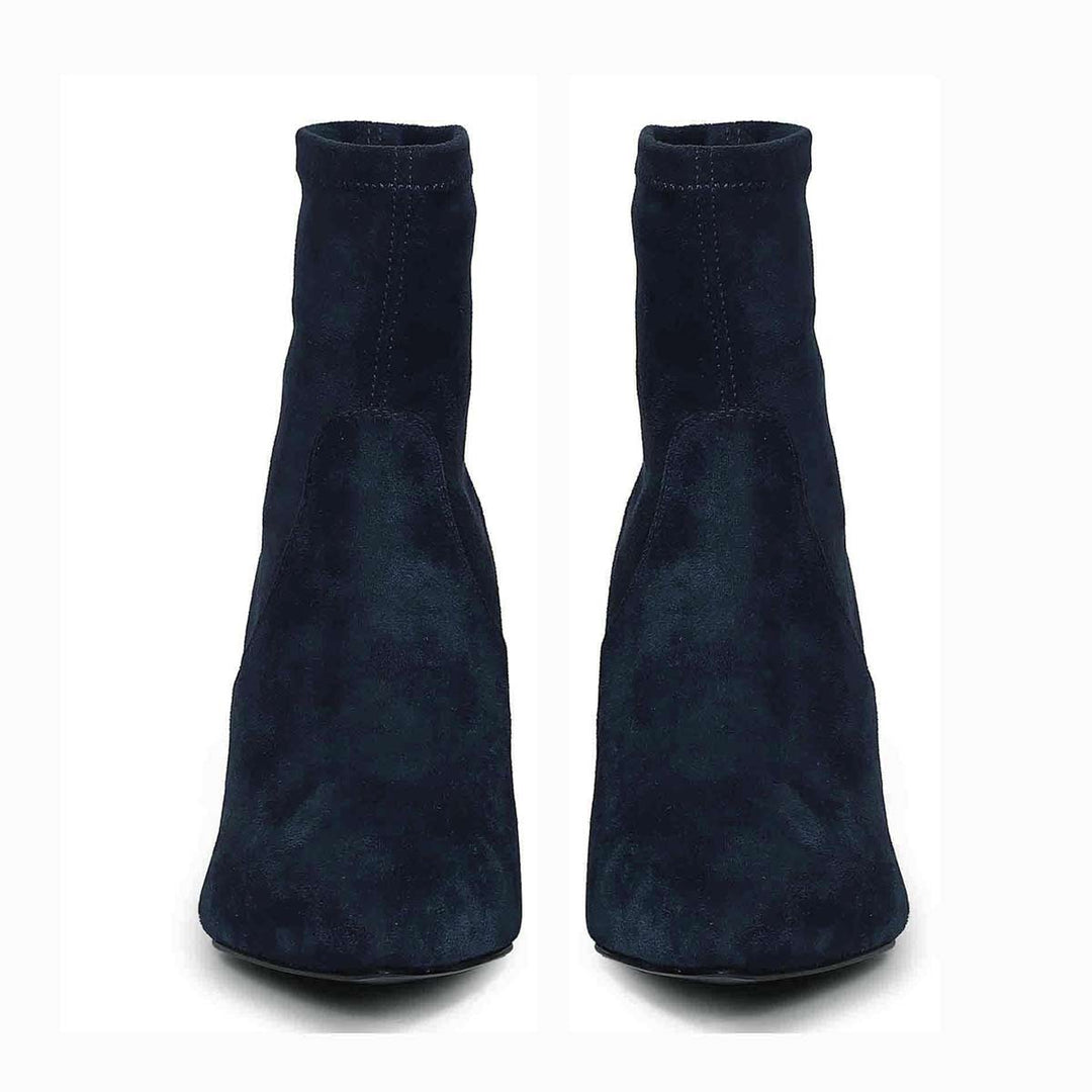 Saint Jemima Blue Stretch Suede Kitten Heel Ankle Boots