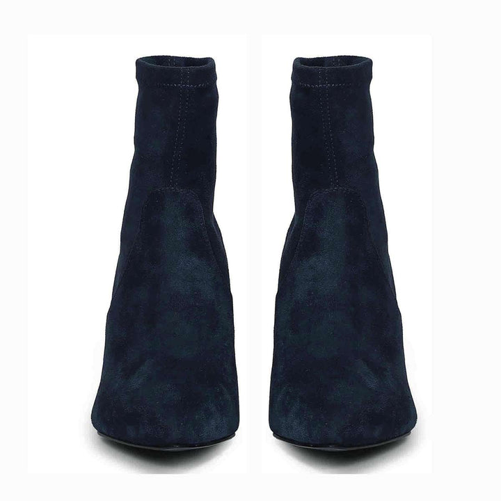 Saint Jemima Blue Stretch Suede Kitten Heel Ankle Boots