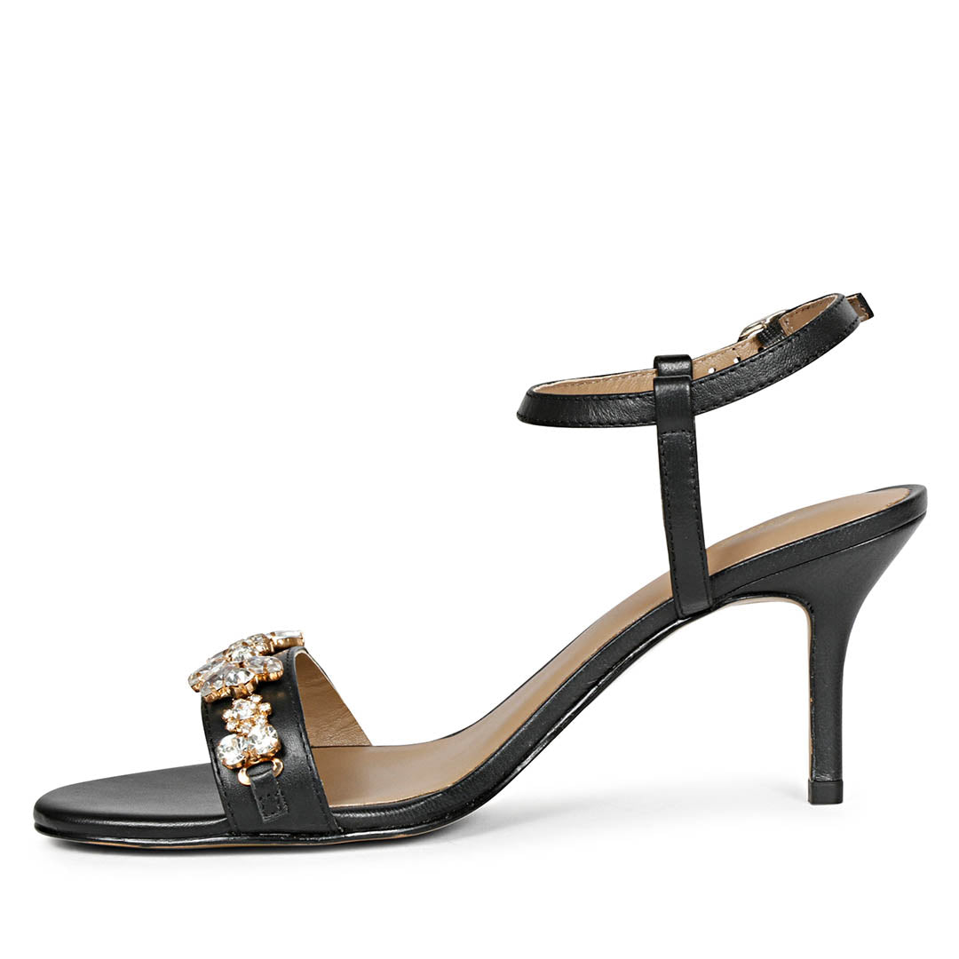 Black Leather Embellished Stilettos