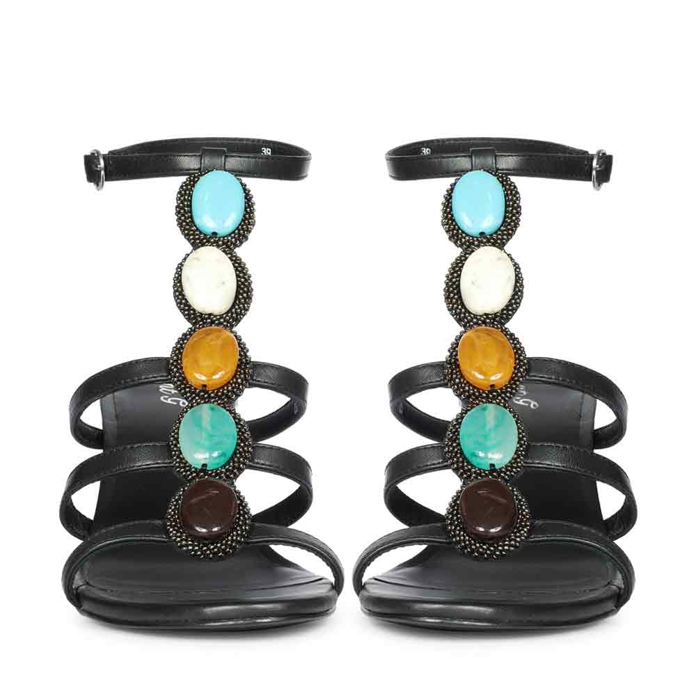 Black Leather High Heel Sandals