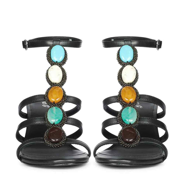 Black Leather High Heel Sandals