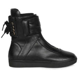 Saint Gabriella Black Leather Front Zipper Round Toe Heel Sneakers