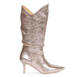 Saint Nayeli Silver Metallic Leather Calf Length Slouch Boots