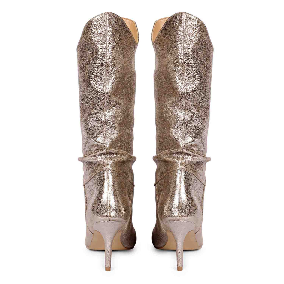 Saint Nayeli Gold Metallic Leather Calf Length Slouch Boots