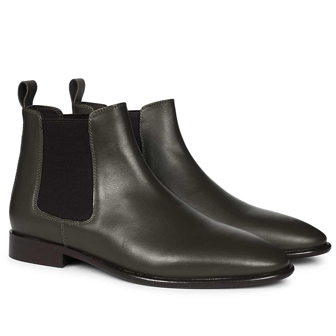 Saint Vittorio Olive Crust Leather Chelsea Boots