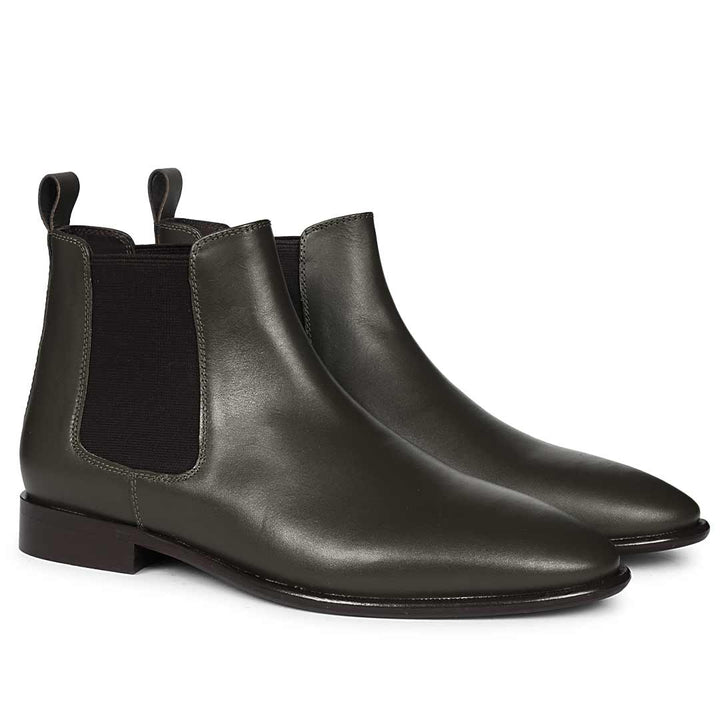 Saint Vittorio Olive Crust Leather Chelsea Boots