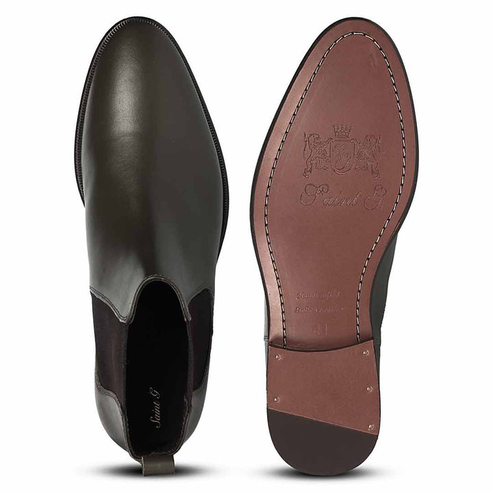 Saint Vittorio Olive Crust Leather Chelsea Boots