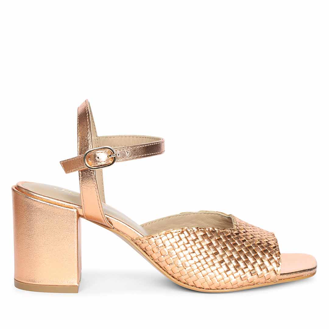 Cipria metallic hand woven leather heels