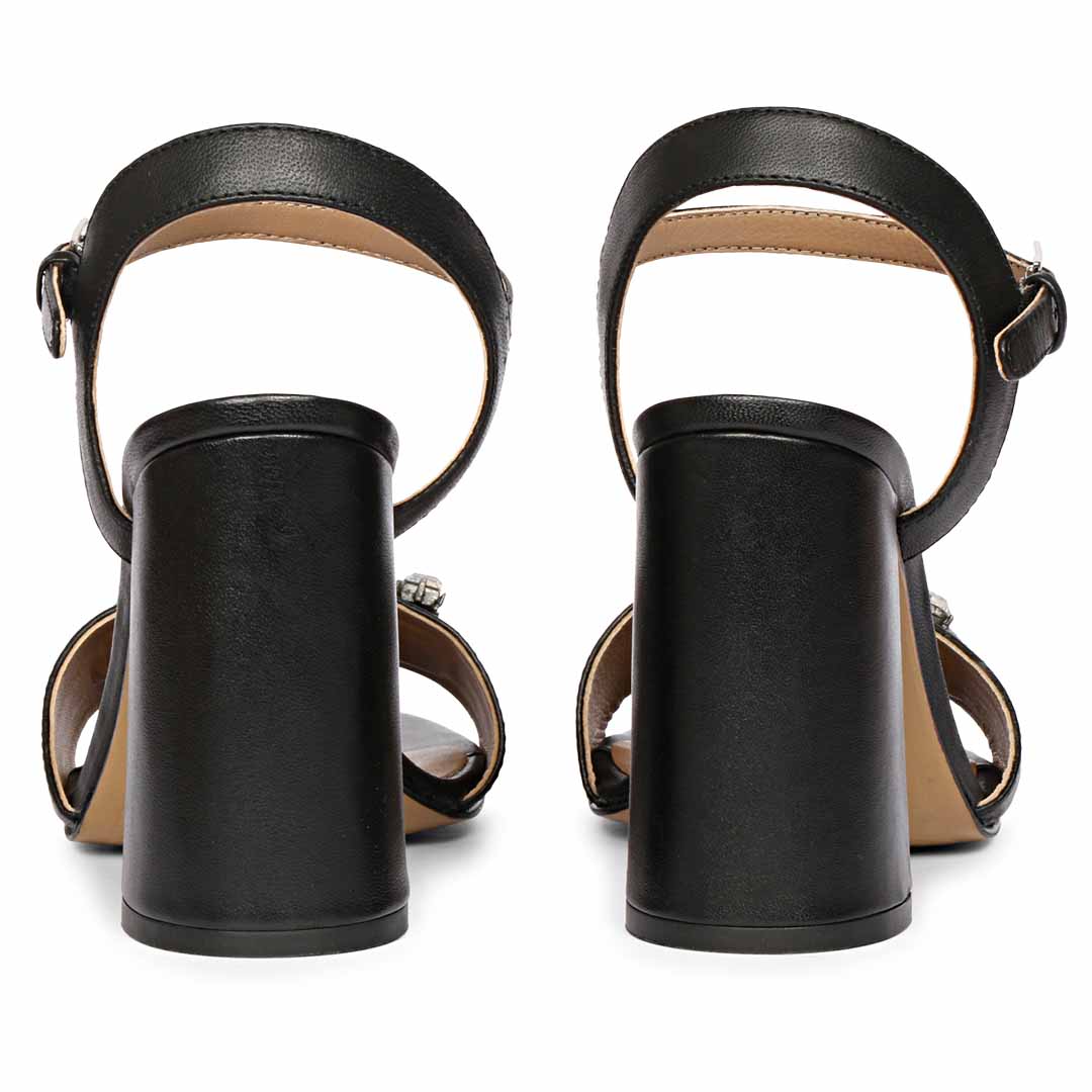 Designer jewel stone black heel sandals