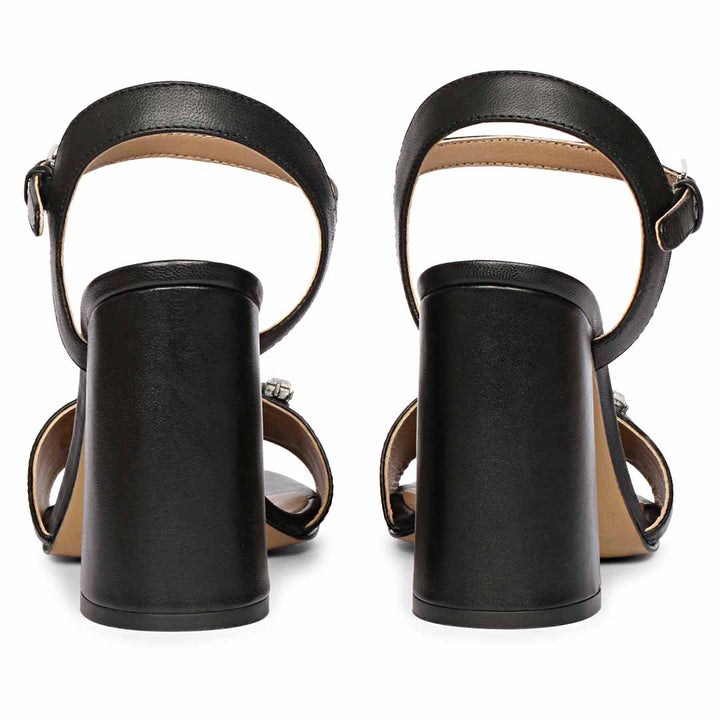 Designer jewel stone black heel sandals