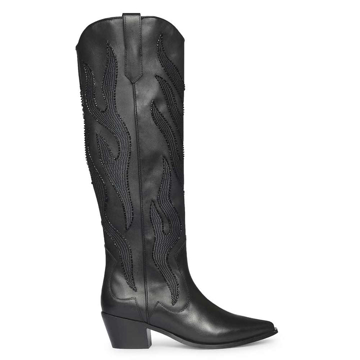Saint Tiziana Hand Embroidered Black Leather Cowboy Boots