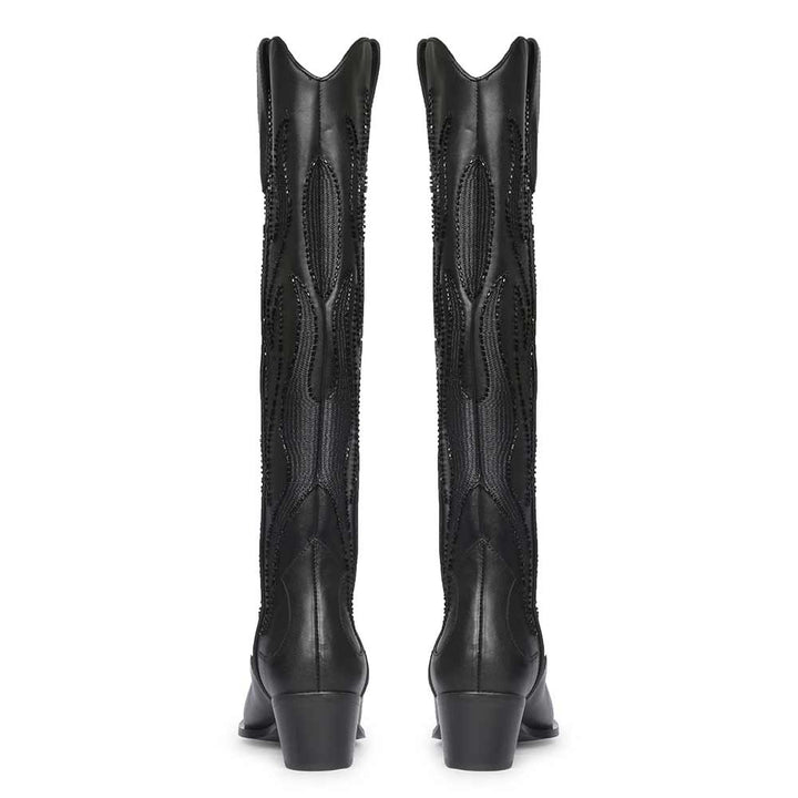 Saint Tiziana Hand Embroidered Black Leather Cowboy Boots