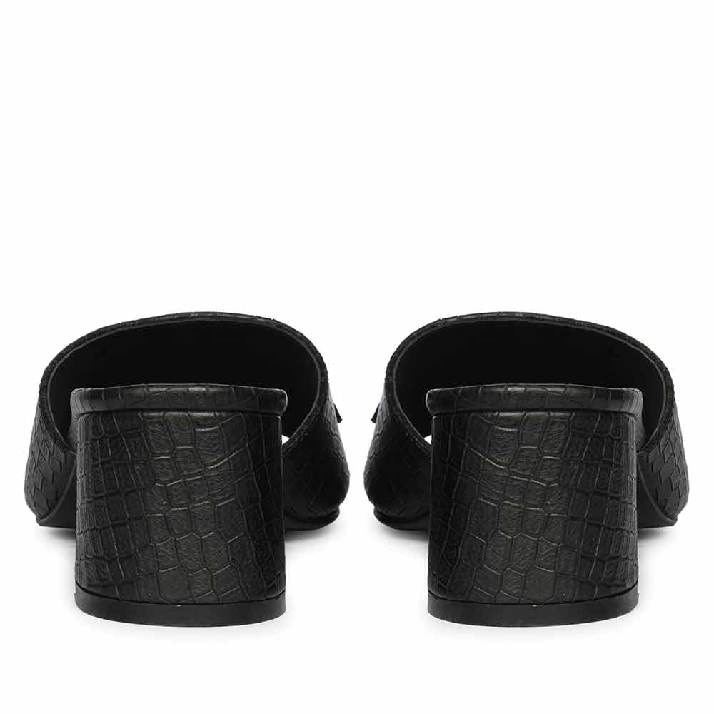 Saint Blair Black Croc-embossed Leather Block Heels