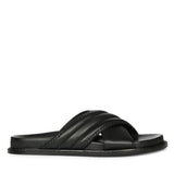 Saint Reya Padded Cross Strap Black Leather Flats