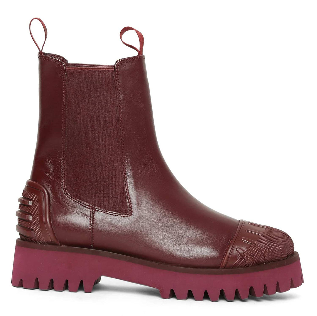 Burgundy leather high ankle boots by Saint Isla, a stylish blend of comfort and elegance for your fashion-forward look