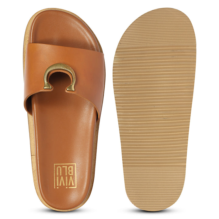 Lirica Tan Leather Flat Sandals
