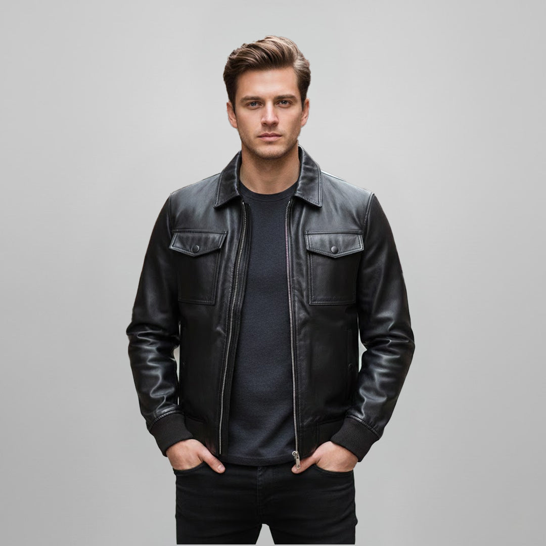 Saint Frayn Black Leather Men's Jackets